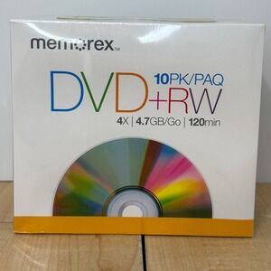 Memorex DVD+RW 4.7GB 120min 4X Rewritable Media 10 Pack Slim Jewel Cases New